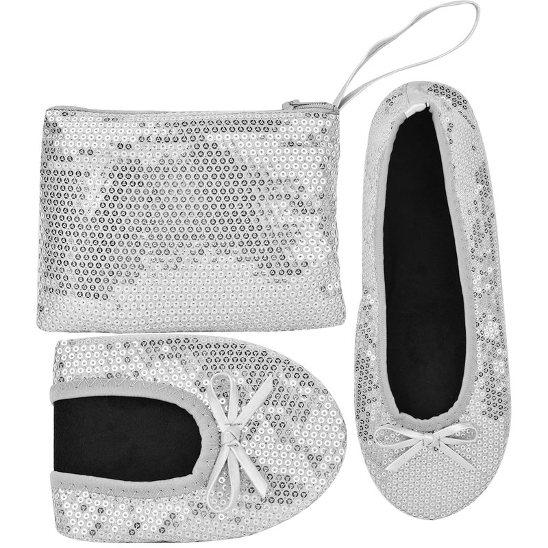 Rolly Flats Women's Foldable Flats â€“ Portable Ballet Slippers Shoes for Travel, Wedding â€“ Fits in Purse (XL, Silver Sequin) - Image 3